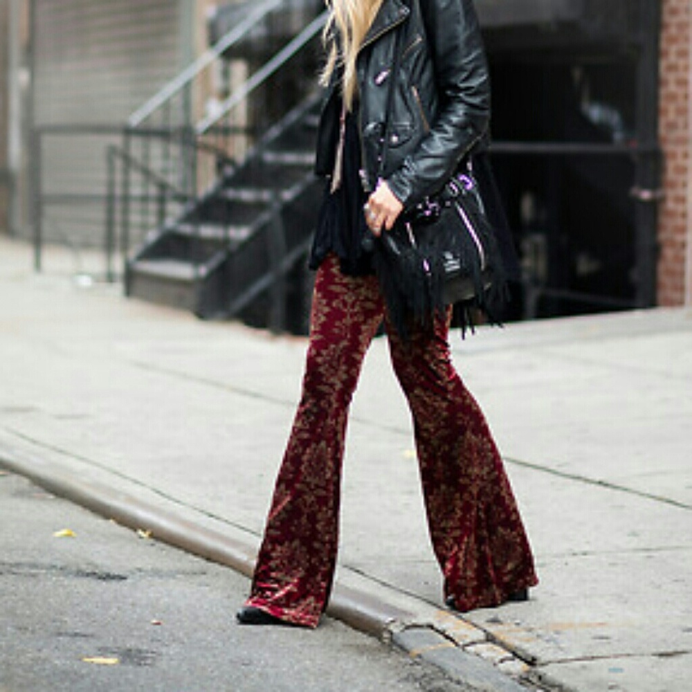 Ombré Velvet Pant with Floral Design